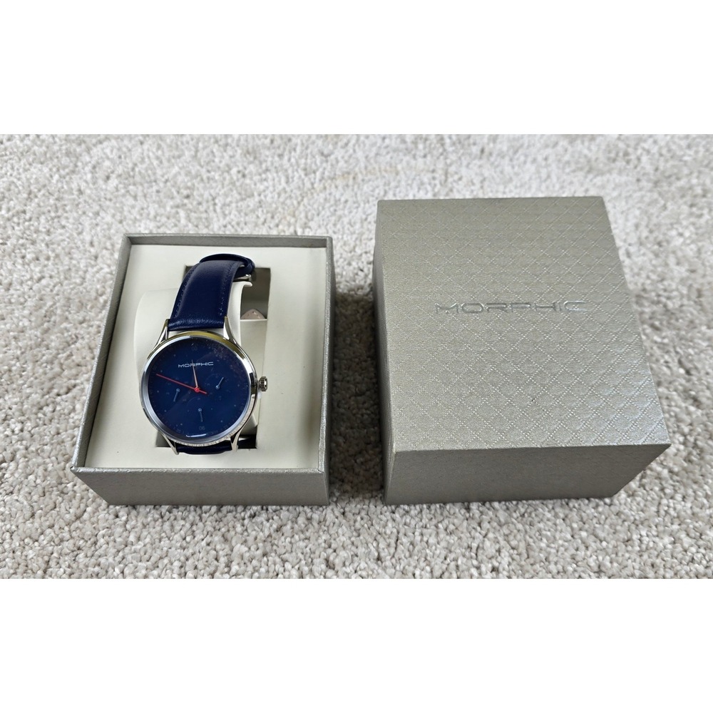 Morphic M86 (M65) Series Wristwatch Mens Blue Leather Strap Stainless Steel Case